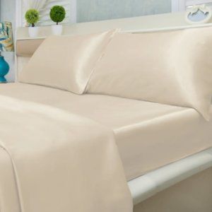 4-Piece Silky Soft Satin Sheet Set - Ivory - Full Size